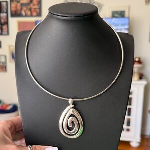 Maori Koru Style Inspired Spiral Pendant Silver-tone With Adjustable Choker Neck